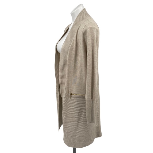 Premise Knit Ribbed Oatmeal Open Cardigan with Zip Pockets Small - Picture 2 of 14
